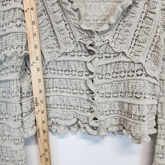 Free People Wild Roses Cardigan Size M Gray Ruffle Long Sleeve Cottage Festival - Picture 6 of 11